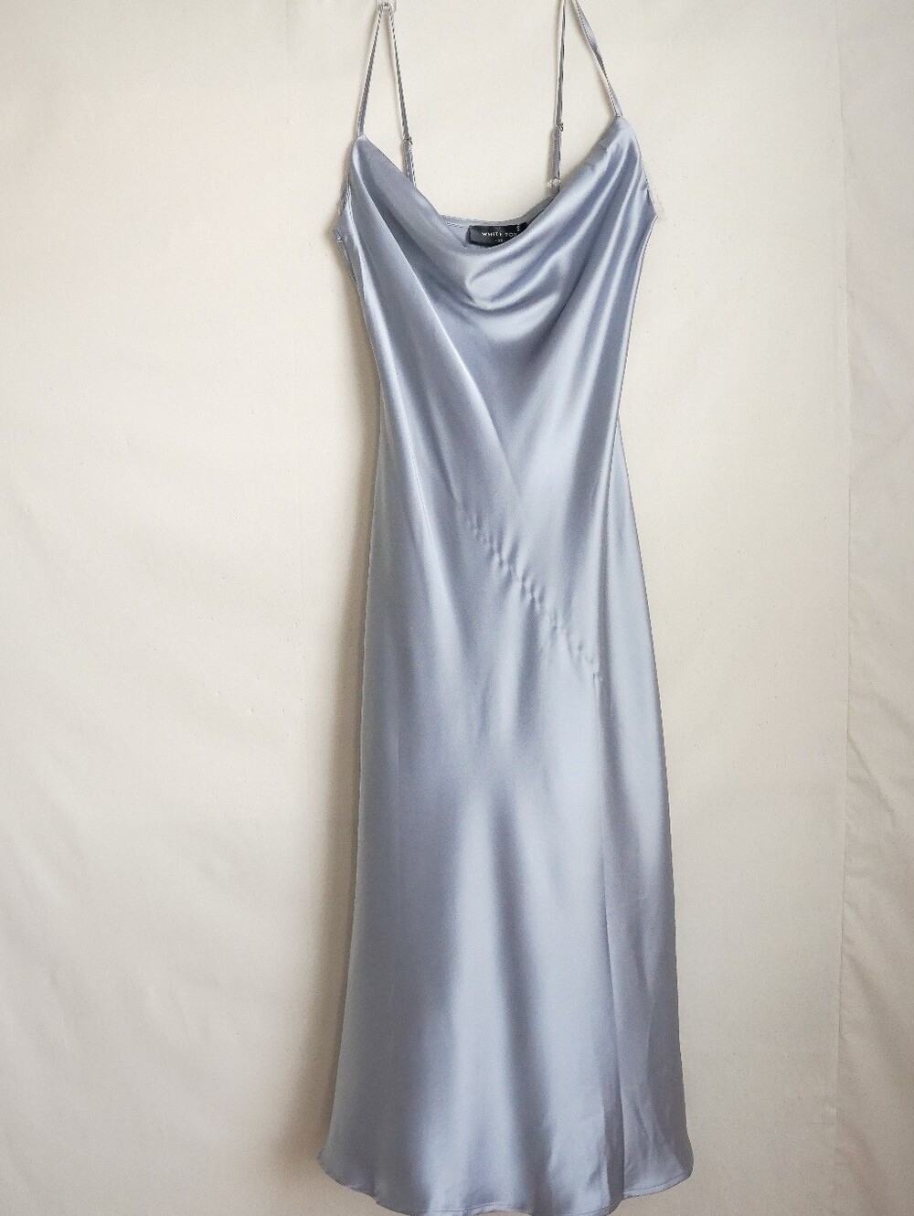 White Fox Be My Lover Midi Dress Ice Blue XS NWT Cowl Neck Satin
